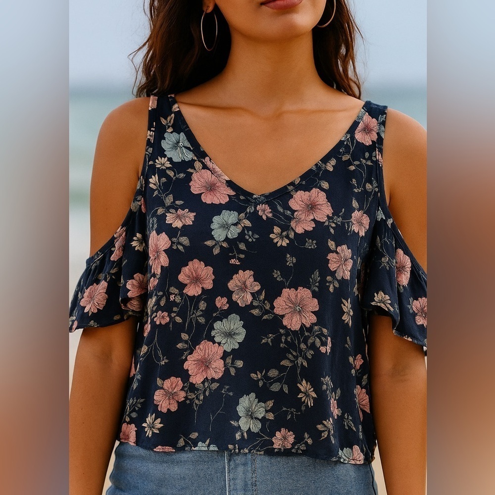 🧨 5/$25 a.n.a Floral Cold Shoulder Flowy Crop Top
